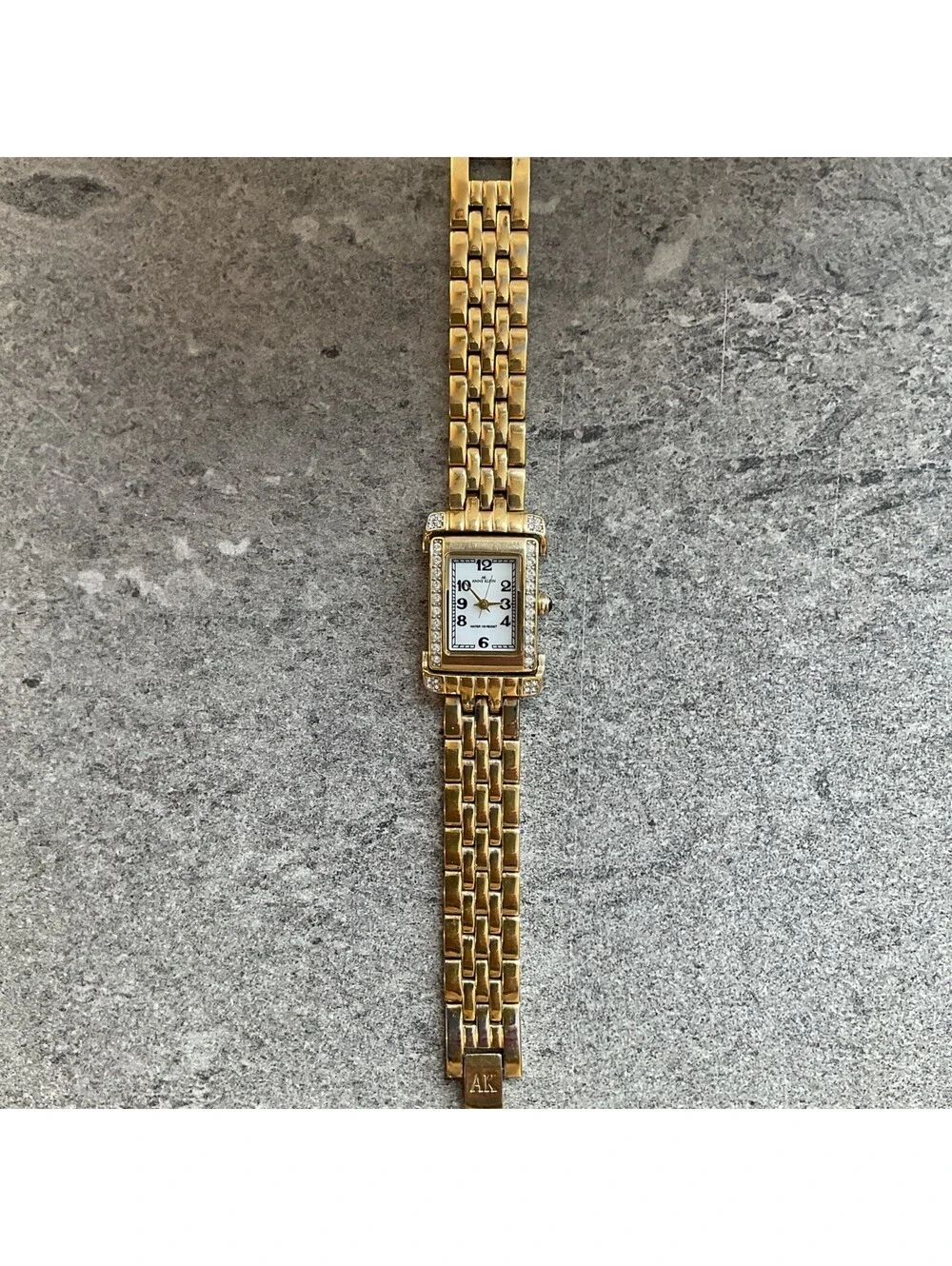 Anne Klein Womens Tank Style Watch 25mm Gold Tone Case & Band MOP Dial Bin O